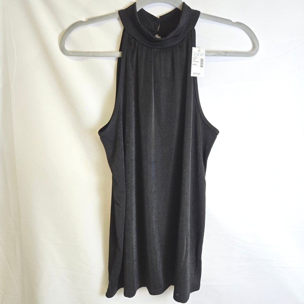 24/7 Maurice's Semi-Sheer High Neck Halter Blouse Black Party Evening Small New